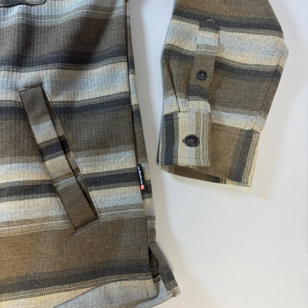 NWT Quiksilver Men's Striped Hooded Flannel Shirt Jacket Size Medium‎ Tan Brown